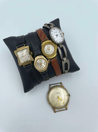 Lot of three ladies' watches in silver and...