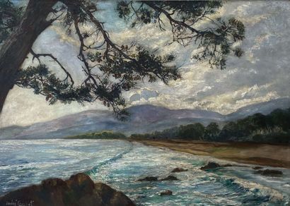 null André COUCHET (20th century): 

Bay of Cavalaire, Var. 

Oil on isorel signed...