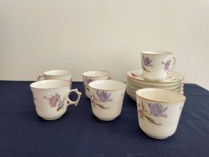 null White porcelain coffee set with flowers and fruits. Mark A.H. CO VIERZON. (Some...