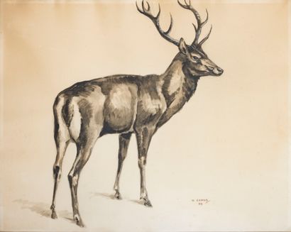 null Henri CAMUS (1893-1989): 

The Deer, 1939. 

Sepia wash and India ink on paper...