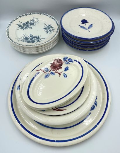 null Lot of ceramics: 4 pieces (ravier, dishes) in Luneville earthenware, 5 dessert...