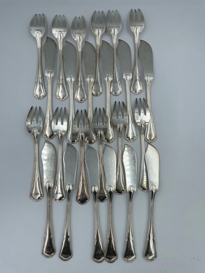 null 24 fish cutlery in silver plated metal, filets and contours model