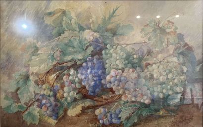 null Elisabeth BILHAUT : 

Still life with grapes, 1925. 

Watercolor on paper signed...