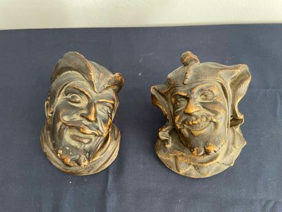 null Two wall candlesticks in patinated plaster decorated with neo-gothic characters....
