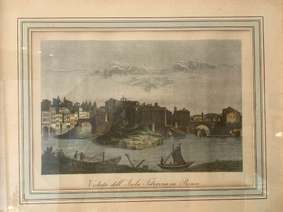 null Set of two engravings in colors representing the city of Rome. One titled "Veduta...