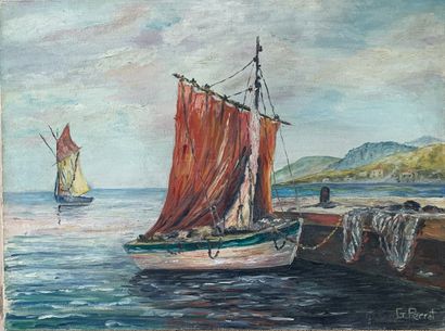 null G. PERROT (XXth).

Sailboat in the port.

Oil on canvas signed in the lower...