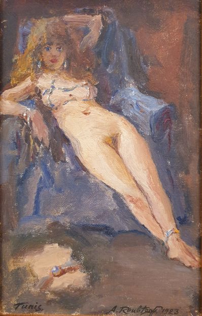 null Alexandre ROUBTZOFF (1884-1949) 

Jeune femme nue allongée, Tunis, 1923 

Huile...