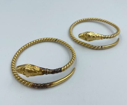 null 
Deux bracelets jonc figurant des serpents en or jaune 18 carats (750 ‰). 



Diam....