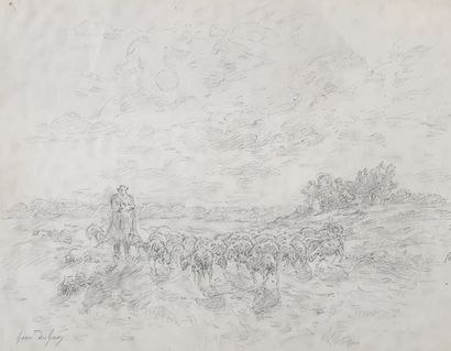 null Henri DUHEM (1860-1941) 
Berger et son troupeau
Dessin à la mine de plomb sur...