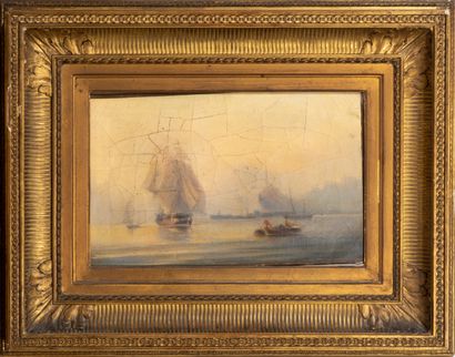 null School of the XIXth century: 
Marine
Oil on canvas
22 x 34 cm
(cracks)
In a...