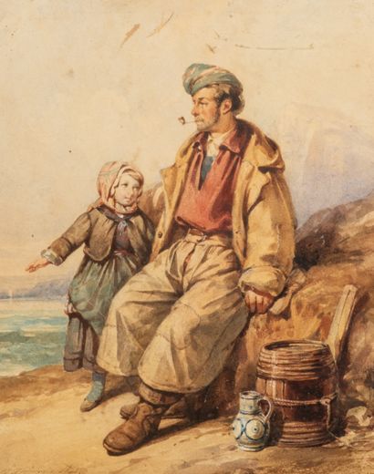 null Auguste DELACROIX (1809-1868): 
Fisherman and his Child, 1841
Watercolor on...