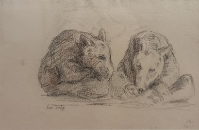null Henri DUHEM (1860-1941): 
Deux panthères allongées deux ours assis
Deux dessins...