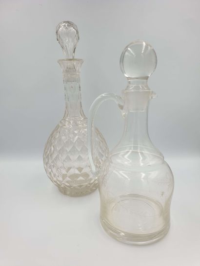lot of two carafes. One ovoid with rhombus...