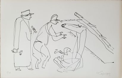 null Charles LAPICQUE (1898-1988): 
Farrier, rider and horse
Lithograph signed in...
