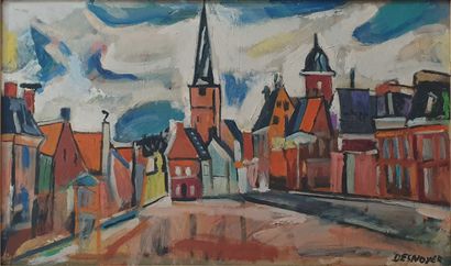 null François DESNOYER (1894-1972): 
La Place du Village.
Oil on panel signed lower...