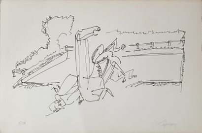 null Charles LAPICQUE (1898-1988): 
Chute au saut d'obstacles
Lithograph signed in...