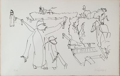null Charles LAPICQUE (1898-1988): 
Gamblers and show jumping
Lithograph signed in...