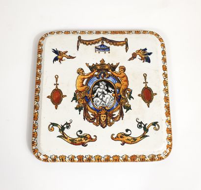 null GIEN, square trivet in fine earthenware with Renaissance decoration 
Signed
26...