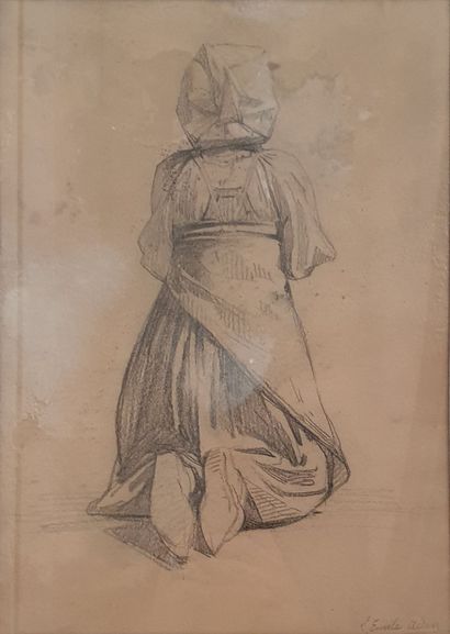 null Louis Emile ADAM (1839-1937): 
Kneeling Woman from the Back
Graphite on paper,...