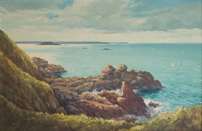 null André DAVID (20th century): 
Rocky coasts
Oil on canvas signed lower right
54...