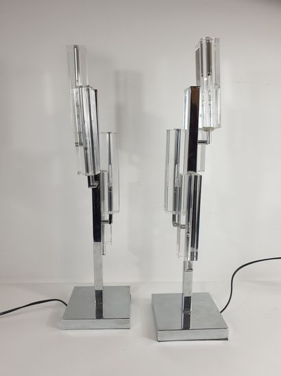 null WOFI, Germany
Pair of modernist four-light table lamps in glassware and chromed...