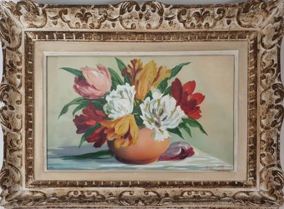 null French school, 20th century
Bouquet of flowers in a vase
Gouache on paper, signed...