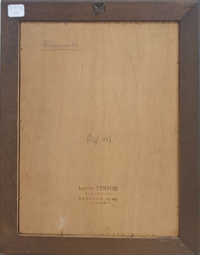 null Lucien STRAUB (né en 1910) : 
Fontaine à Riquewhir
Composition en marqueterie...