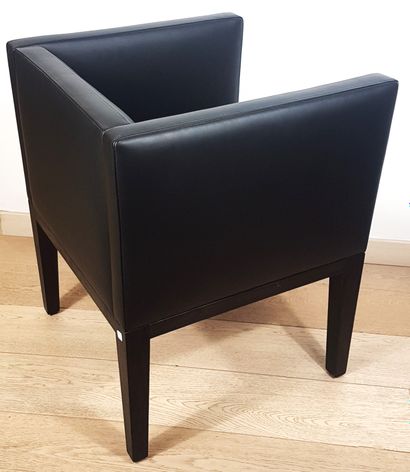 null Wrap-around armchair in the style of Christian Liaigre in black leather and...