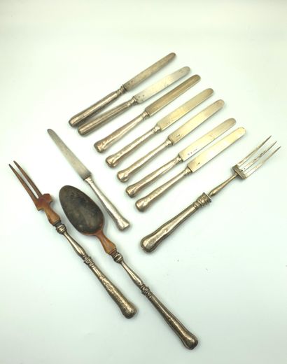 null Set of seven entremets knives, fillet pattern, silver-coated handle, silver...