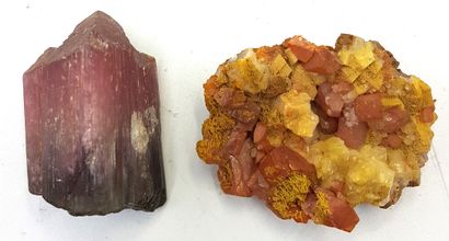 null Set including pink fluorite (3 x 4 x 1 cm) and pink tourmaline (3 x 1.5 x 1.5...