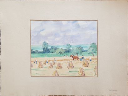 null Emile DORREE (1883-1959): 
The harvest
Watercolor on paper
Certified on the...