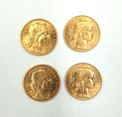 null FRANCE - 20 francs gold - Rooster & Marianne 
lot of 4 coins: 3 from 1910- 1909
Weight:...