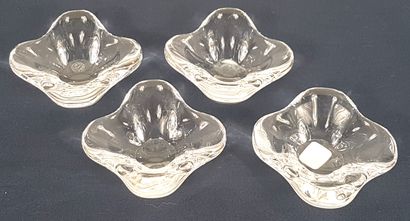 null BACCARAT, France, Four small four-lobed crystal salt cellars
Signed under the...