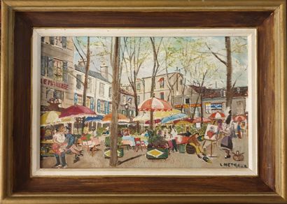 null Lucien METRAUX (20th century), 
Market scene.
Oil on canvas signed lower right.
30...