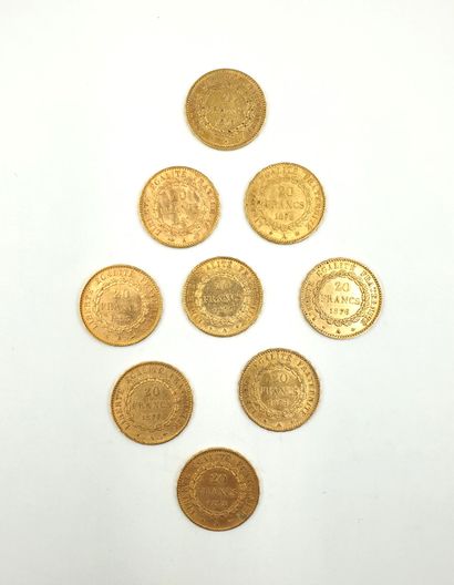null *FRANCE - 20 gold francs - genius
lot of 9 coins: 1897-1879-1876-1895-1877-1878-1876-1877-1875
Weight:...