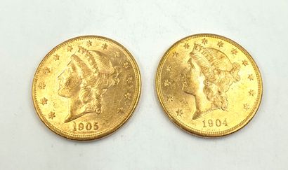 null *UNITED STATES - 20 dollars gold - Liberty Head with motto
Lot of 2 coins: 1904-1905
Weight:...