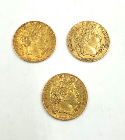 null *FRANCE - 20 gold francs - Marianne 
lot of 3 coins: 1849-1850-1851
Weight:...