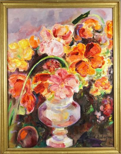 Pascal AMBROGIANI (1909-1989) Bouquet de fleurs. Huile sur panneau signée en bas...