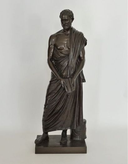 F BARBEDIENNE Socrate (?) , sujet en bronze patiné . Signature et cachet F Barbedienne...