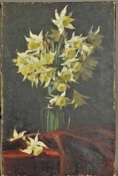null "Bouquet de fleurs". Huile sur toile, porte un signature Elisa GEORGET. 41 x...