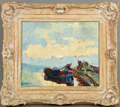 Louis PASTOUR (1876-1948) Les barques. Huile sur panneau signée en bas à gauche 22.5...