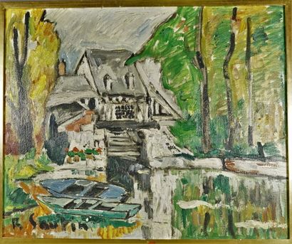 René SAUTIN (1881-1968) Moulin au bord de l'eau. Huile sur toile signée en bas à...