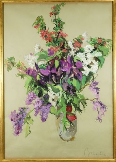 Dimitri BOUCHENE (1893-1993) Bouquet de fleurs Gouache sur papier signée en bas à...
