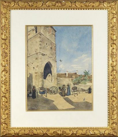 Henri HARPIGNIES (1819-1916) Sortie de l'église sur le parvis, 1878
Aquarelle
Signée...