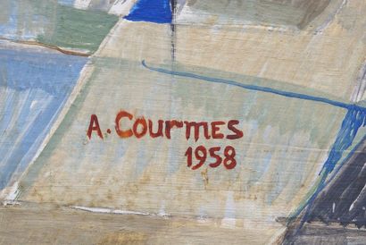 Alfred Courmes (1898-1993) Autoportrait du peintre dans son atelier a? Colone avec...