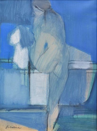 Camille HILLAIRE (1916-2004) Nu à sa toilette, circa 1980
Peinture sur papier marouflé...