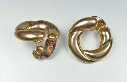 null HERMÈS Paris : Paire de clips d'oreilles en or jaune 18K (750/oo) circulaires...