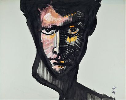 René GRUAU (1909-2004) VISAGE D’HOMME Encre et gouache sur papier. Signée en bas...