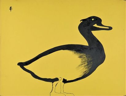 René GRUAU (1909-2004) CANARD Encre sur papier Canson jaune . Signée en haut à gauche...