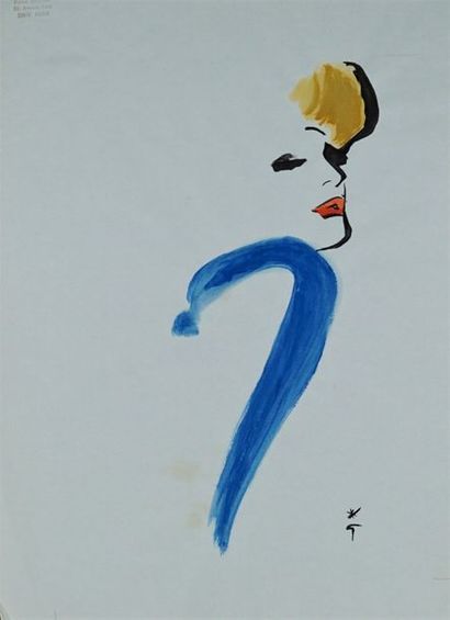 René GRUAU (1909-2004) FEMME DE PROFIL Gouache sur papier. Signée en bas à droite...